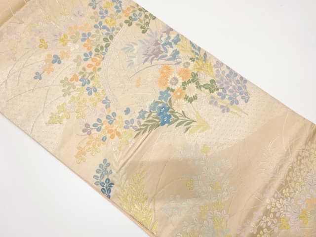 アンティーク　光悦垣に秋草模様織り出し袋帯（材料）